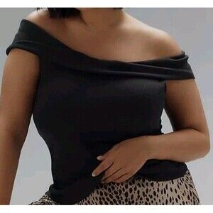 Anthropologie Pilcro Off-The-Shoulder Twist Rib Top NWT Womens 1X Black
